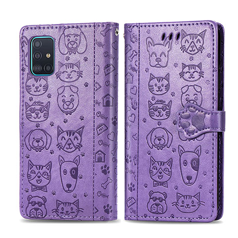 Coque Portefeuille Motif Fantaisie Livre Cuir Etui Clapet S03D pour Samsung Galaxy A51 5G Violet