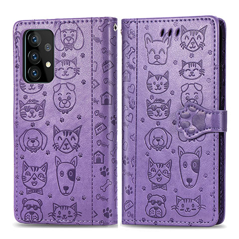 Coque Portefeuille Motif Fantaisie Livre Cuir Etui Clapet S03D pour Samsung Galaxy A52 4G Violet