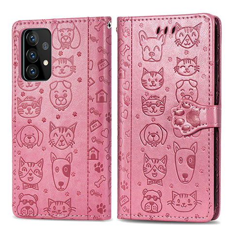 Coque Portefeuille Motif Fantaisie Livre Cuir Etui Clapet S03D pour Samsung Galaxy A52 5G Or Rose