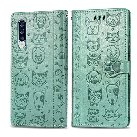 Coque Portefeuille Motif Fantaisie Livre Cuir Etui Clapet S03D pour Samsung Galaxy A70 Vert