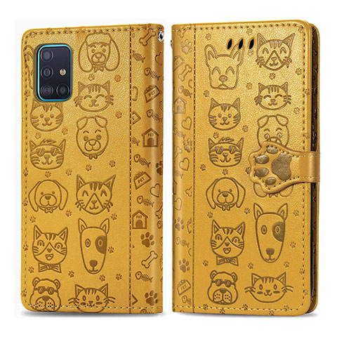 Coque Portefeuille Motif Fantaisie Livre Cuir Etui Clapet S03D pour Samsung Galaxy A71 5G Jaune