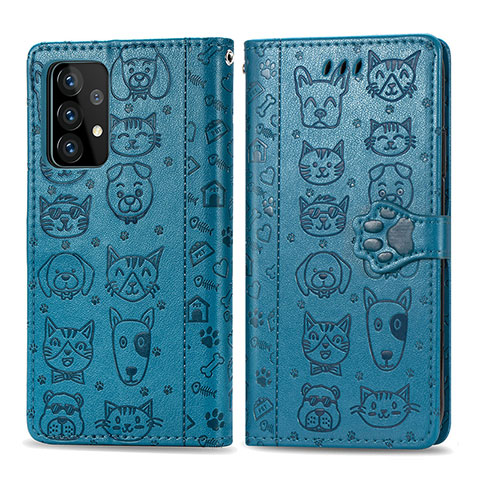 Coque Portefeuille Motif Fantaisie Livre Cuir Etui Clapet S03D pour Samsung Galaxy A72 4G Bleu