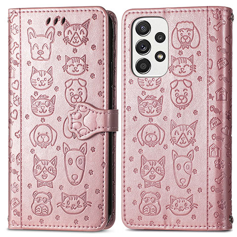 Coque Portefeuille Motif Fantaisie Livre Cuir Etui Clapet S03D pour Samsung Galaxy A73 5G Rose