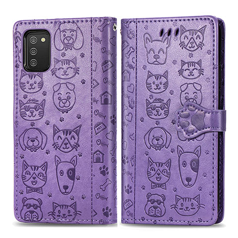 Coque Portefeuille Motif Fantaisie Livre Cuir Etui Clapet S03D pour Samsung Galaxy F02S SM-E025F Violet