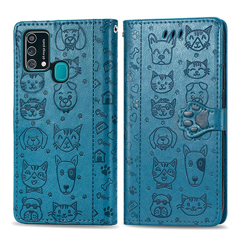 Coque Portefeuille Motif Fantaisie Livre Cuir Etui Clapet S03D pour Samsung Galaxy F41 Bleu