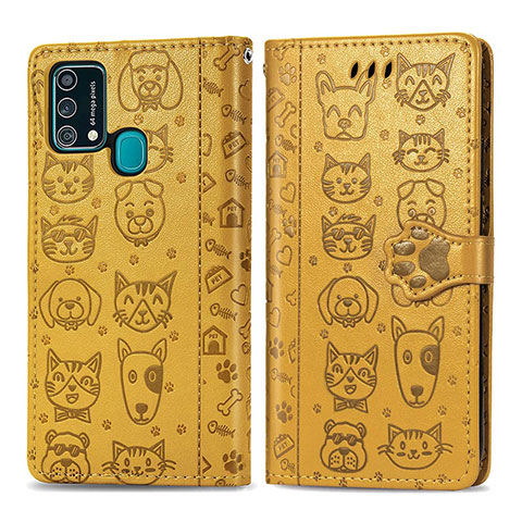 Coque Portefeuille Motif Fantaisie Livre Cuir Etui Clapet S03D pour Samsung Galaxy F41 Jaune