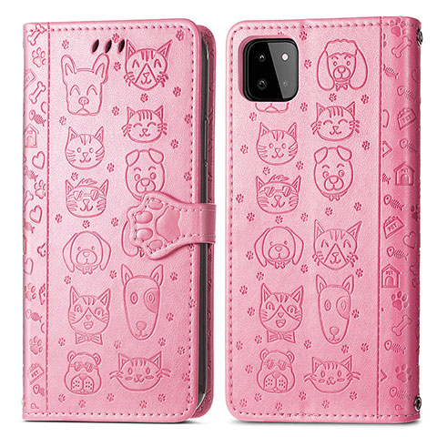 Coque Portefeuille Motif Fantaisie Livre Cuir Etui Clapet S03D pour Samsung Galaxy F42 5G Or Rose