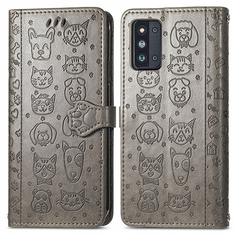 Coque Portefeuille Motif Fantaisie Livre Cuir Etui Clapet S03D pour Samsung Galaxy F52 5G Gris