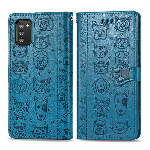 Coque Portefeuille Motif Fantaisie Livre Cuir Etui Clapet S03D pour Samsung Galaxy M02s Bleu