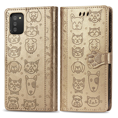 Coque Portefeuille Motif Fantaisie Livre Cuir Etui Clapet S03D pour Samsung Galaxy M02s Or