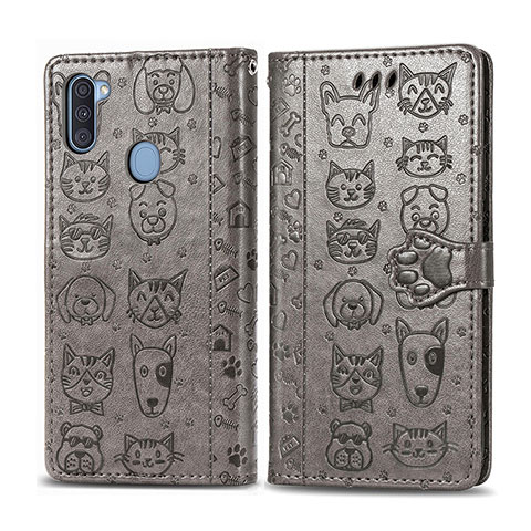 Coque Portefeuille Motif Fantaisie Livre Cuir Etui Clapet S03D pour Samsung Galaxy M11 Gris