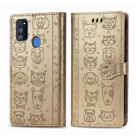 Coque Portefeuille Motif Fantaisie Livre Cuir Etui Clapet S03D pour Samsung Galaxy M21 Or