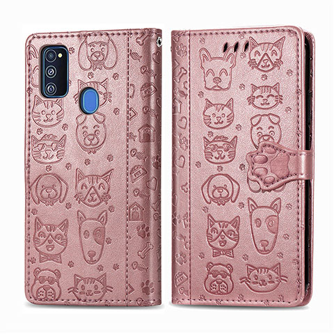 Coque Portefeuille Motif Fantaisie Livre Cuir Etui Clapet S03D pour Samsung Galaxy M21 Rose