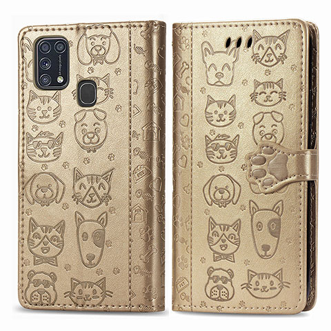 Coque Portefeuille Motif Fantaisie Livre Cuir Etui Clapet S03D pour Samsung Galaxy M21s Or