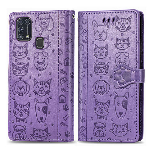 Coque Portefeuille Motif Fantaisie Livre Cuir Etui Clapet S03D pour Samsung Galaxy M21s Violet