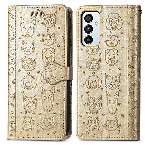 Coque Portefeuille Motif Fantaisie Livre Cuir Etui Clapet S03D pour Samsung Galaxy M23 5G Or