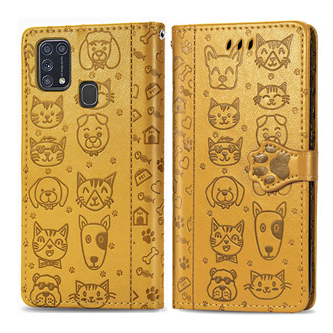 Coque Portefeuille Motif Fantaisie Livre Cuir Etui Clapet S03D pour Samsung Galaxy M31 Jaune