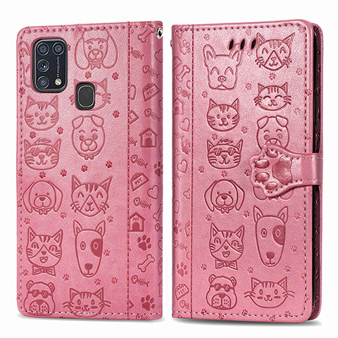 Coque Portefeuille Motif Fantaisie Livre Cuir Etui Clapet S03D pour Samsung Galaxy M31 Or Rose