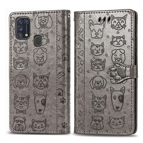 Coque Portefeuille Motif Fantaisie Livre Cuir Etui Clapet S03D pour Samsung Galaxy M31 Prime Edition Gris