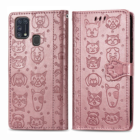 Coque Portefeuille Motif Fantaisie Livre Cuir Etui Clapet S03D pour Samsung Galaxy M31 Rose