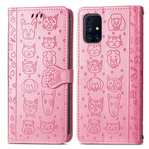 Coque Portefeuille Motif Fantaisie Livre Cuir Etui Clapet S03D pour Samsung Galaxy M31s Or Rose