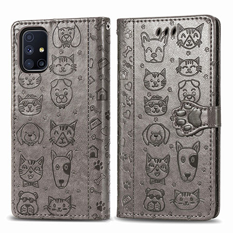 Coque Portefeuille Motif Fantaisie Livre Cuir Etui Clapet S03D pour Samsung Galaxy M51 Gris