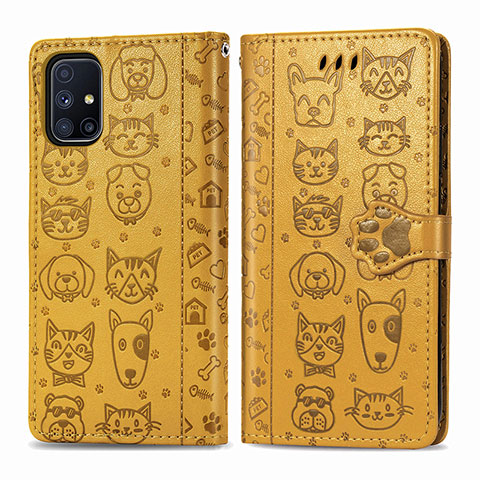 Coque Portefeuille Motif Fantaisie Livre Cuir Etui Clapet S03D pour Samsung Galaxy M51 Jaune