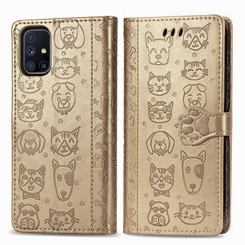 Coque Portefeuille Motif Fantaisie Livre Cuir Etui Clapet S03D pour Samsung Galaxy M51 Or