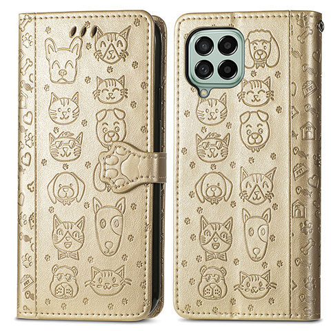 Coque Portefeuille Motif Fantaisie Livre Cuir Etui Clapet S03D pour Samsung Galaxy M53 5G Or