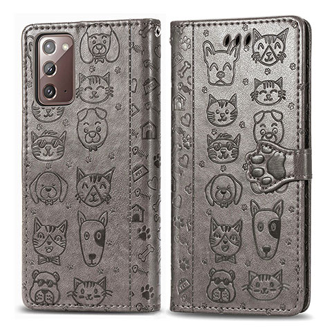 Coque Portefeuille Motif Fantaisie Livre Cuir Etui Clapet S03D pour Samsung Galaxy Note 20 5G Gris