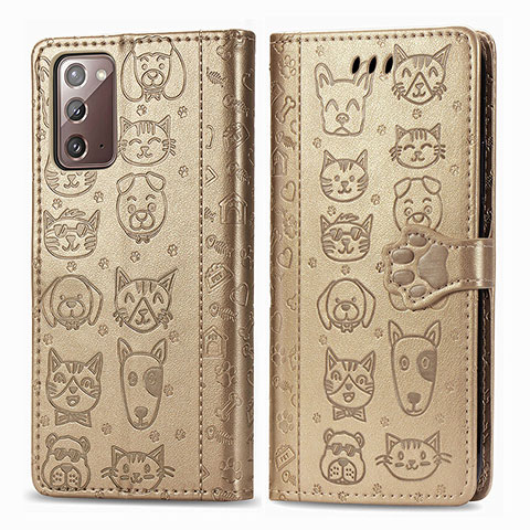 Coque Portefeuille Motif Fantaisie Livre Cuir Etui Clapet S03D pour Samsung Galaxy Note 20 5G Or