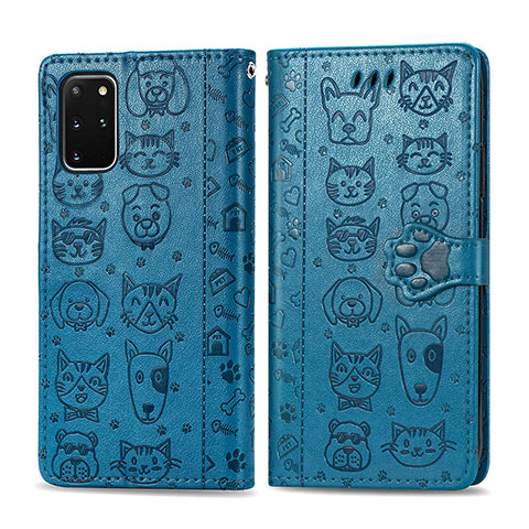 Coque Portefeuille Motif Fantaisie Livre Cuir Etui Clapet S03D pour Samsung Galaxy S20 Plus 5G Bleu