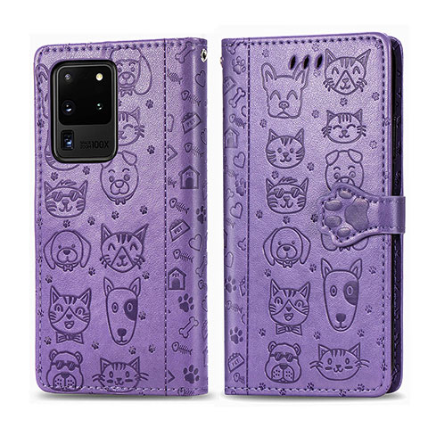 Coque Portefeuille Motif Fantaisie Livre Cuir Etui Clapet S03D pour Samsung Galaxy S20 Ultra 5G Violet