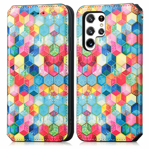 Coque Portefeuille Motif Fantaisie Livre Cuir Etui Clapet S03D pour Samsung Galaxy S21 Ultra 5G Colorful