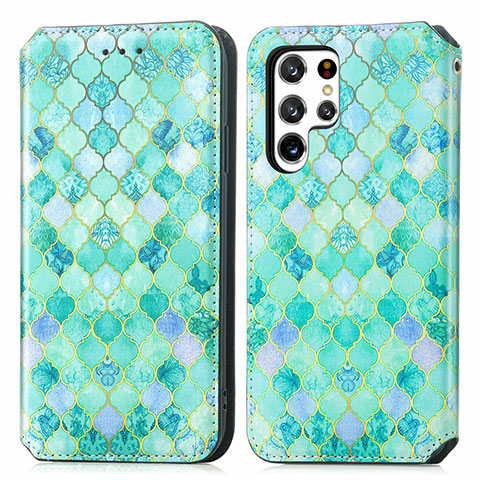 Coque Portefeuille Motif Fantaisie Livre Cuir Etui Clapet S03D pour Samsung Galaxy S21 Ultra 5G Vert