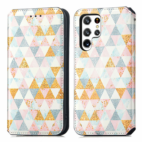 Coque Portefeuille Motif Fantaisie Livre Cuir Etui Clapet S03D pour Samsung Galaxy S22 Ultra 5G Blanc