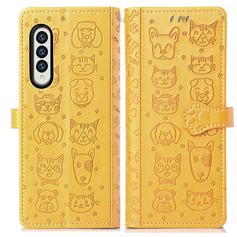 Coque Portefeuille Motif Fantaisie Livre Cuir Etui Clapet S03D pour Samsung Galaxy Z Fold3 5G Jaune