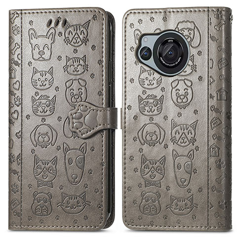 Coque Portefeuille Motif Fantaisie Livre Cuir Etui Clapet S03D pour Sharp Aquos R8 Gris