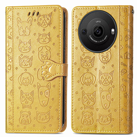 Coque Portefeuille Motif Fantaisie Livre Cuir Etui Clapet S03D pour Sharp Aquos R8 Pro Jaune