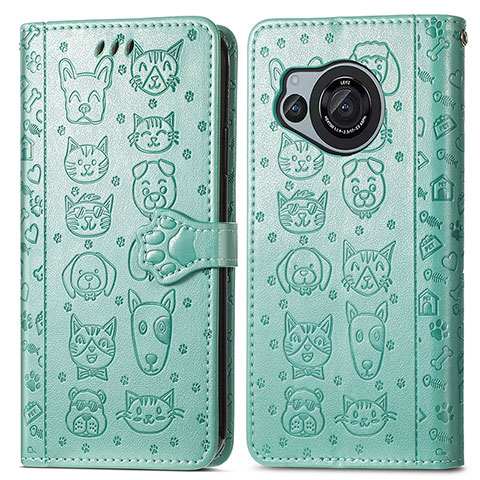 Coque Portefeuille Motif Fantaisie Livre Cuir Etui Clapet S03D pour Sharp Aquos R8 Vert