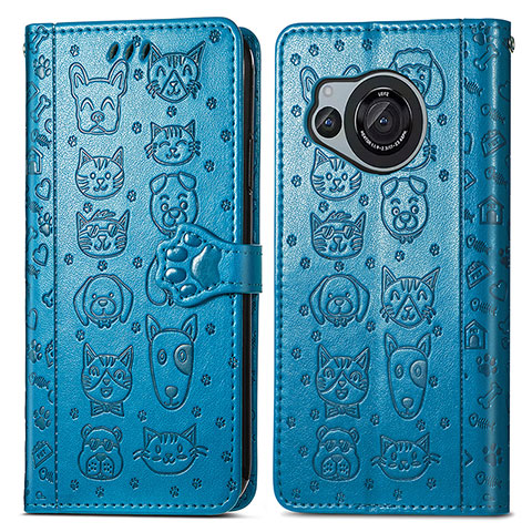 Coque Portefeuille Motif Fantaisie Livre Cuir Etui Clapet S03D pour Sharp Aquos R8s Bleu