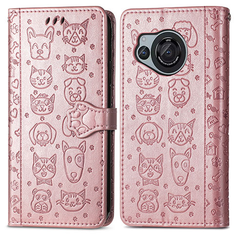 Coque Portefeuille Motif Fantaisie Livre Cuir Etui Clapet S03D pour Sharp Aquos R8s Or Rose