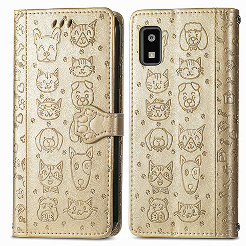 Coque Portefeuille Motif Fantaisie Livre Cuir Etui Clapet S03D pour Sharp Aquos wish3 Or