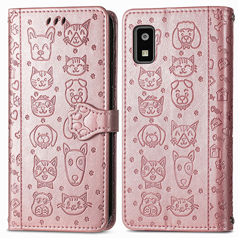 Coque Portefeuille Motif Fantaisie Livre Cuir Etui Clapet S03D pour Sharp Aquos wish3 Or Rose