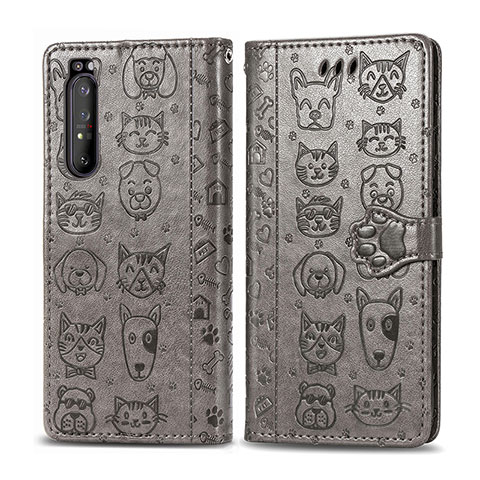 Coque Portefeuille Motif Fantaisie Livre Cuir Etui Clapet S03D pour Sony Xperia 1 II Gris