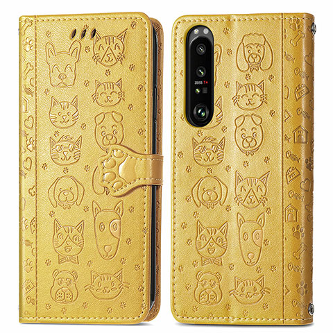 Coque Portefeuille Motif Fantaisie Livre Cuir Etui Clapet S03D pour Sony Xperia 1 III Jaune