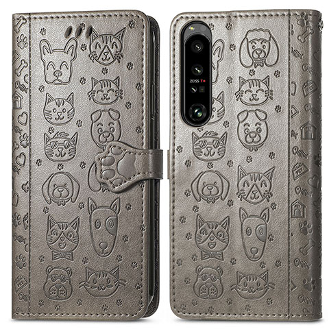 Coque Portefeuille Motif Fantaisie Livre Cuir Etui Clapet S03D pour Sony Xperia 1 IV Gris