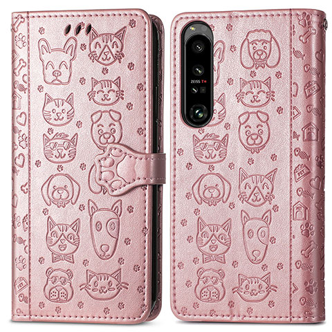 Coque Portefeuille Motif Fantaisie Livre Cuir Etui Clapet S03D pour Sony Xperia 1 IV Or Rose