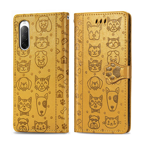 Coque Portefeuille Motif Fantaisie Livre Cuir Etui Clapet S03D pour Sony Xperia 10 II Jaune