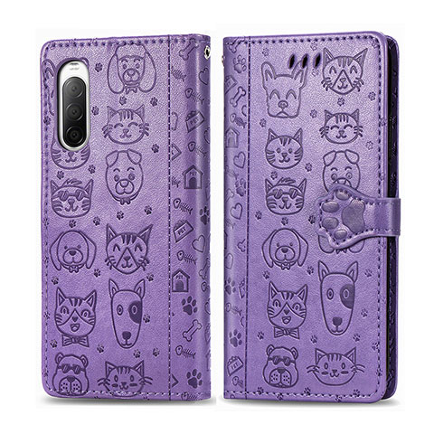 Coque Portefeuille Motif Fantaisie Livre Cuir Etui Clapet S03D pour Sony Xperia 10 II Violet